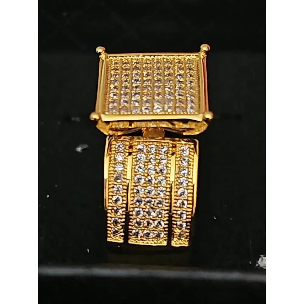 Size 12 Gold-Plated Ring Square Cluster CZ Stones 23.2mm